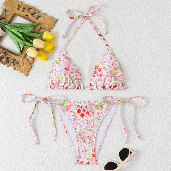 Dame Triangel-Bikini med justerbare bindebånd og blomstrede detaljer Skovae