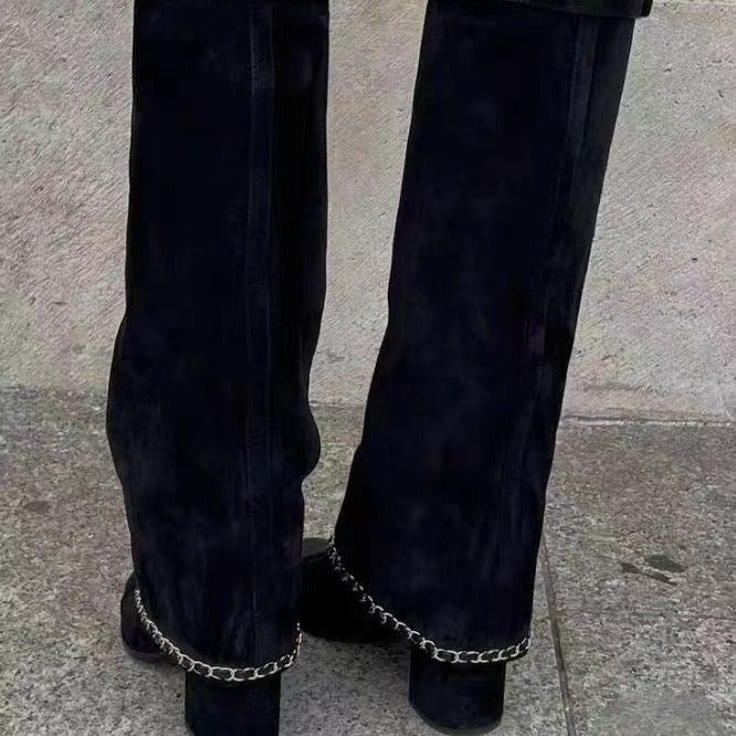 Dame Stilfulde Slippers Over-knæ Støvler med Kæde-detail Stilla