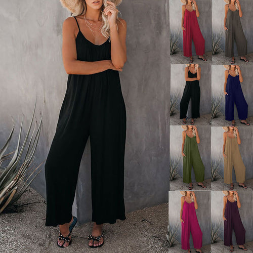 Dame Elegant Jumpsuit med svajende snit og fine spaghetti-stropper Stilla