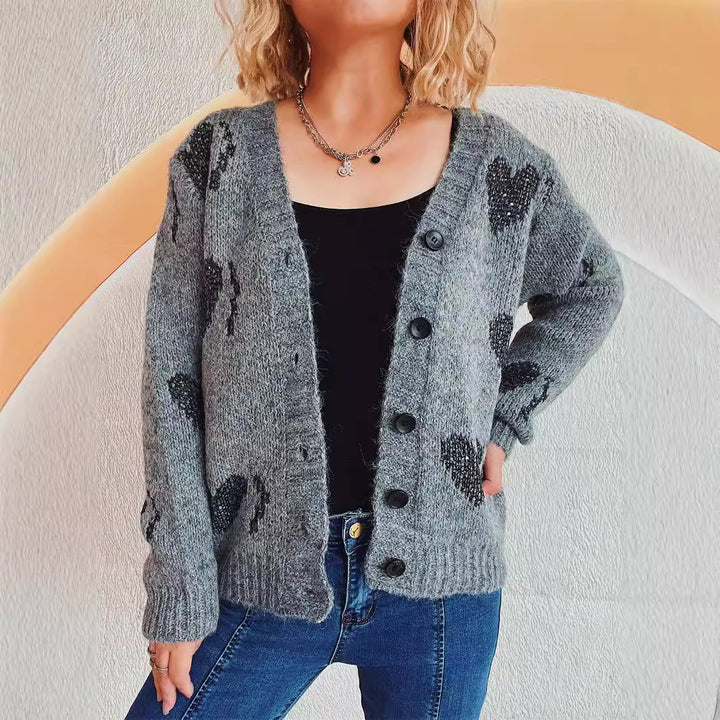 Kvindernes hyggelige cardigan med hjerte-design Stilla