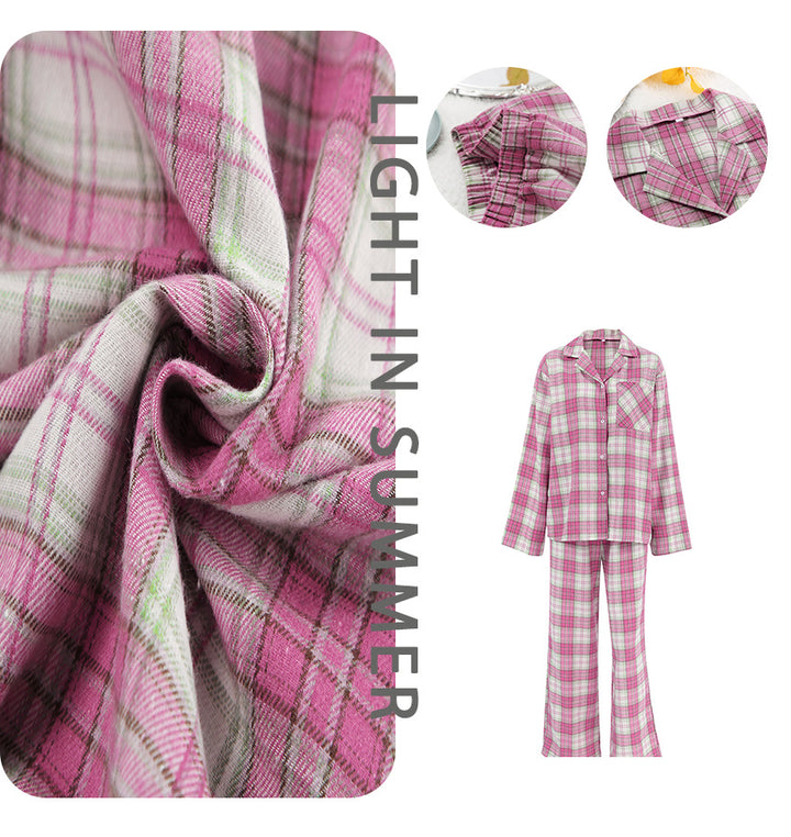 Dame pyjamasæt i blødt flannel med ternet mønster og elastisk talje Stilla
