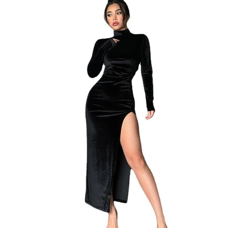 Dame Samt Høj Slids Aftenkjole Stilla