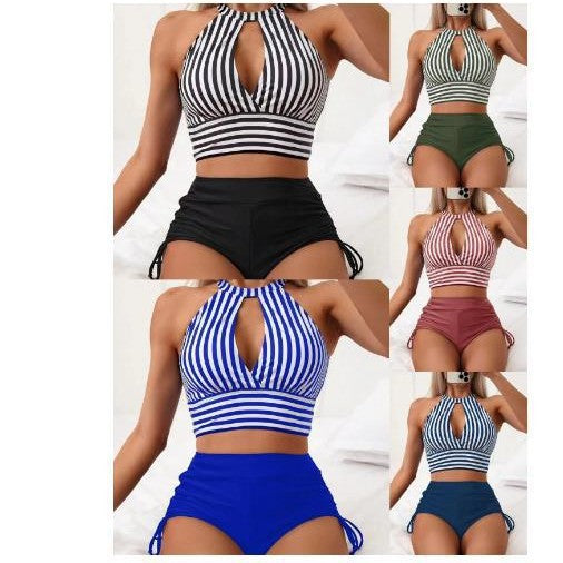 Femme Højkrave Stribet Bikini-Sæt Stilla