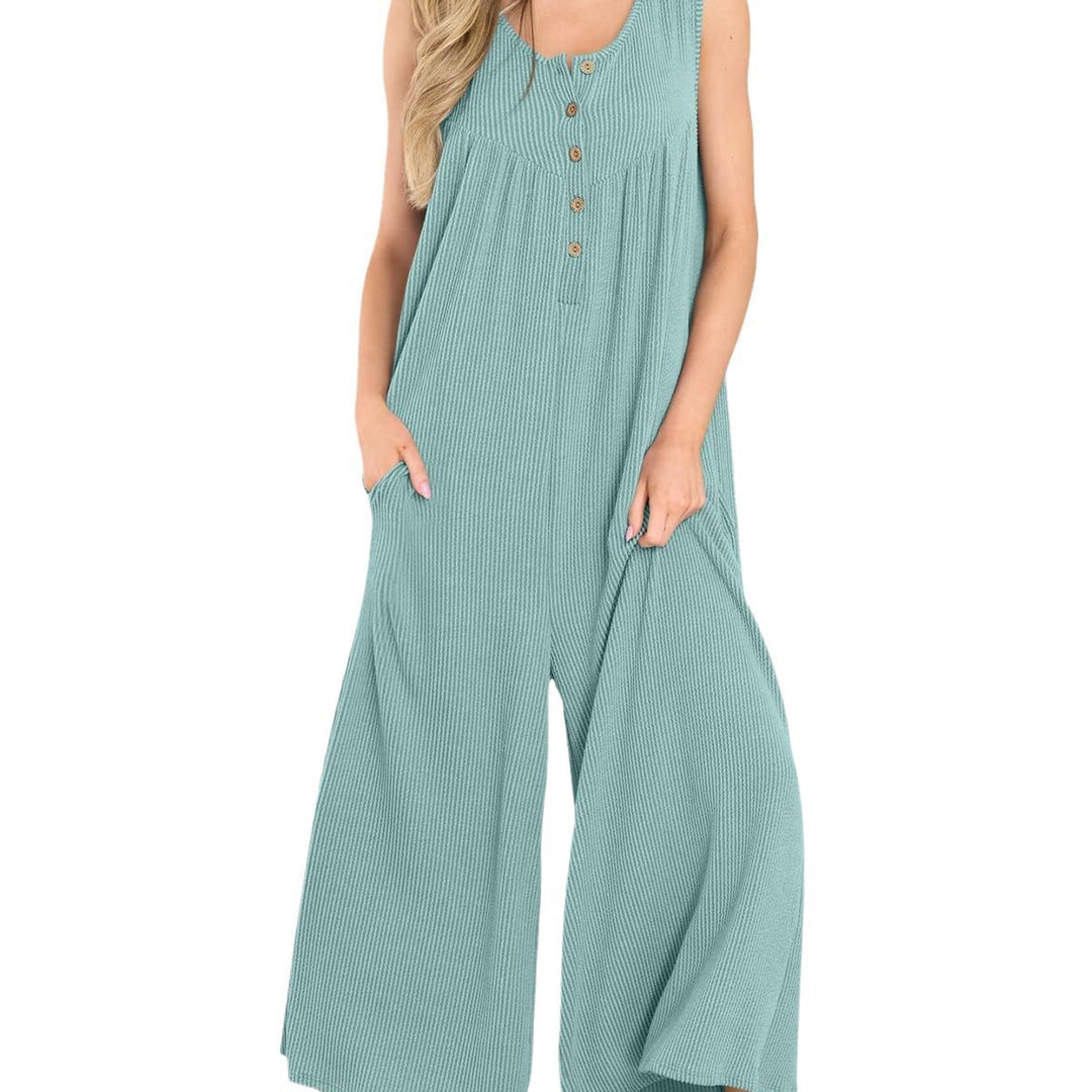 Dame Casual Jumpsuit med knaplukning og bredt ben Stilla