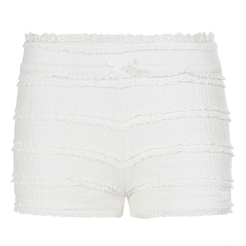 Dame trendy shorts med flæse design og elastisk talje Skovae