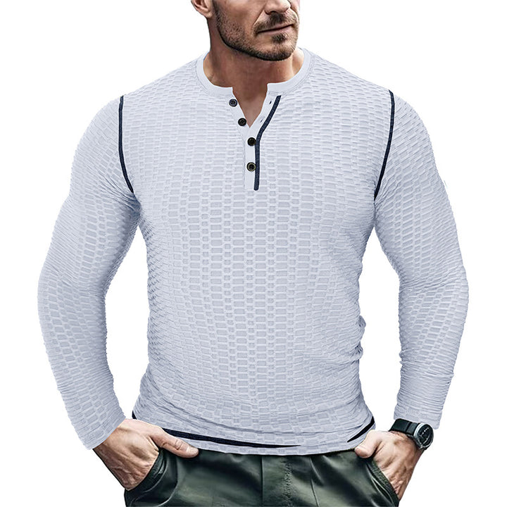 Herrer Langærmet Henley Skjorte med struktureret Design Stilla