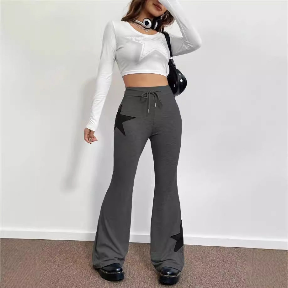 Dame casual sweatpants med bred ben og stjernemotiv Skovae