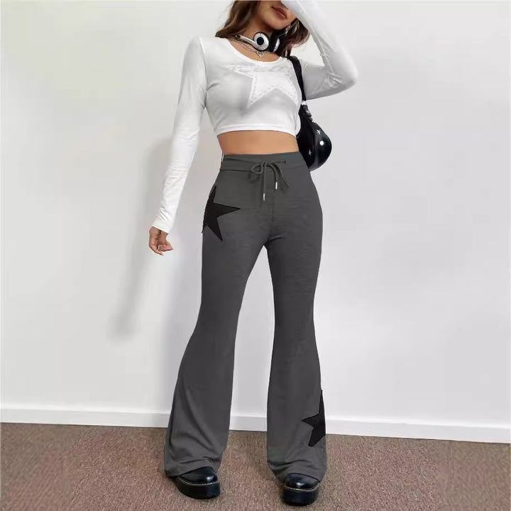 Dame casual sweatpants med bred ben og stjernemotiv Skovae