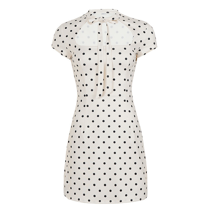 Damekjole med polka-dot og høj krave Skovae