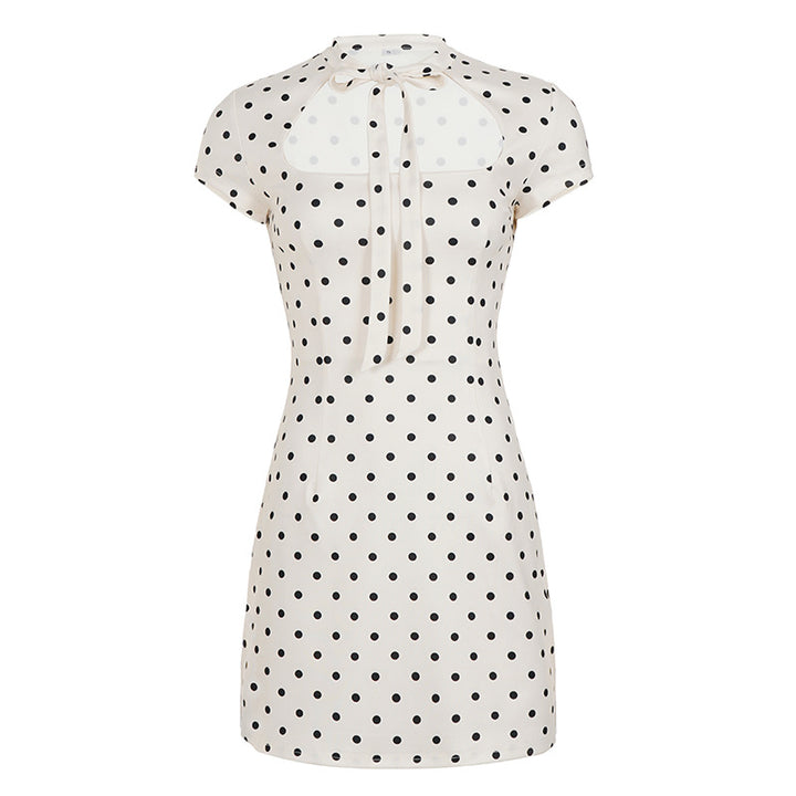 Damekjole med polka-dot og høj krave Skovae