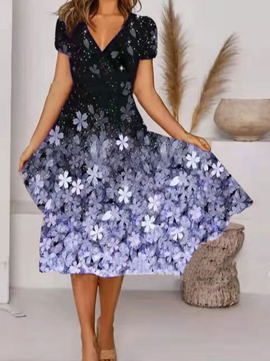 Dame Elegant Vokskjole med blomsterprint og puffærmer Stilla