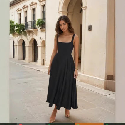 Dame maxikjole med smalle stropper og flydende skirt Stilla