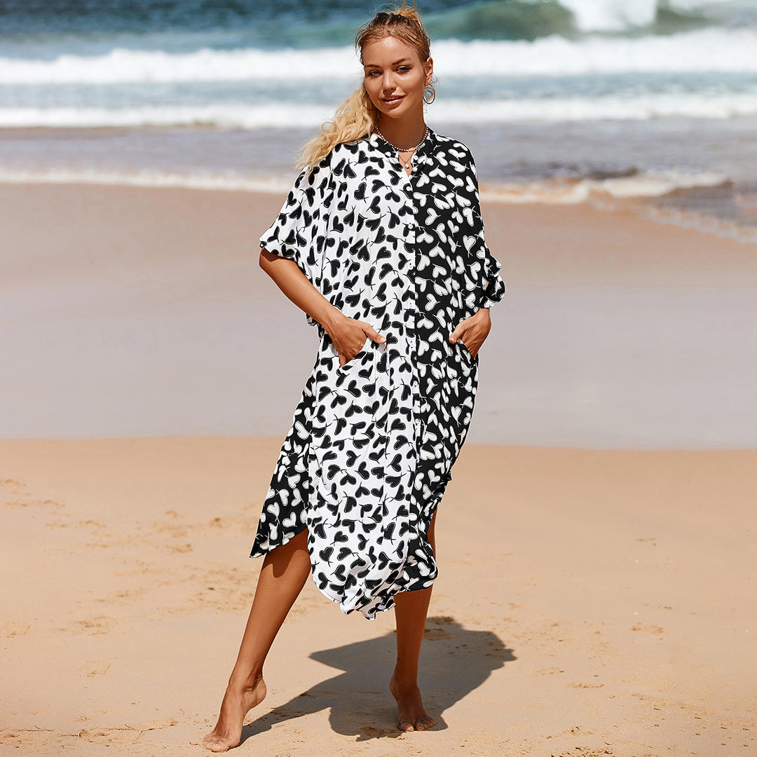 Dame Kaftan med trendy leopardmønster og afslappet snit Stilla