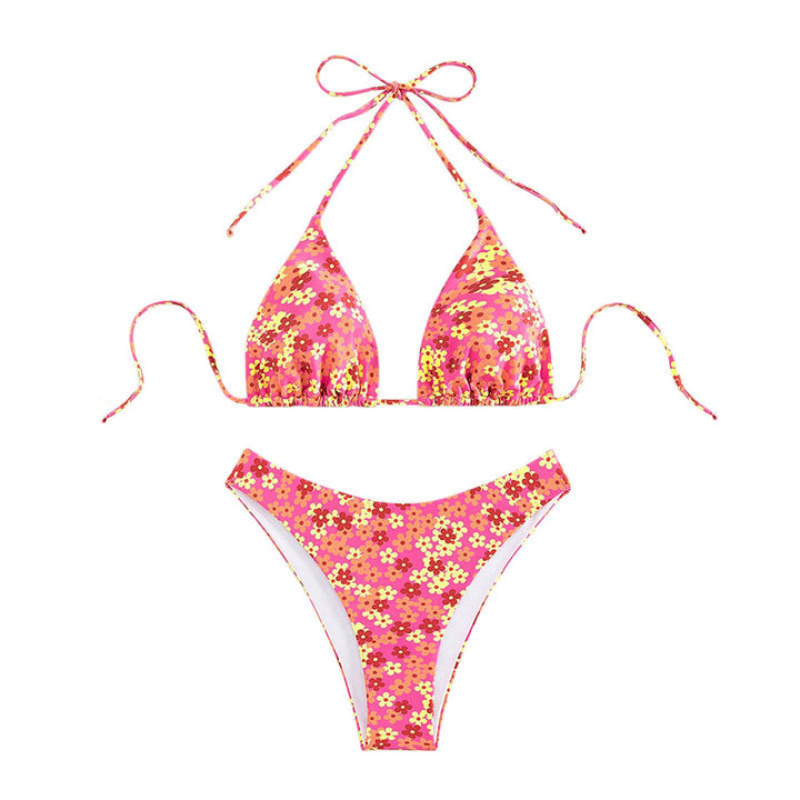 Dame Triangel-Bikini med højskåret trusse og blomsterdesign Skovae
