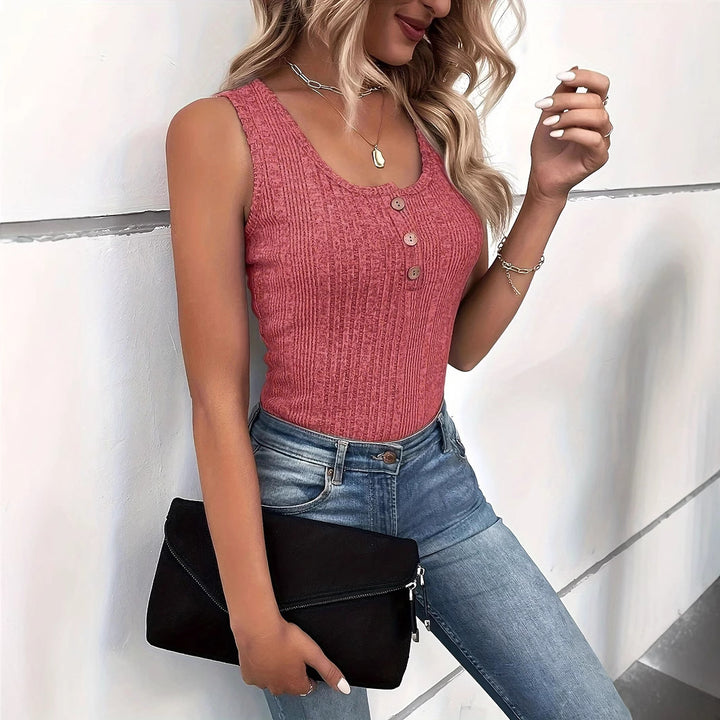 Dame Struktureret Rib-Button-Up Tank Top Stilla