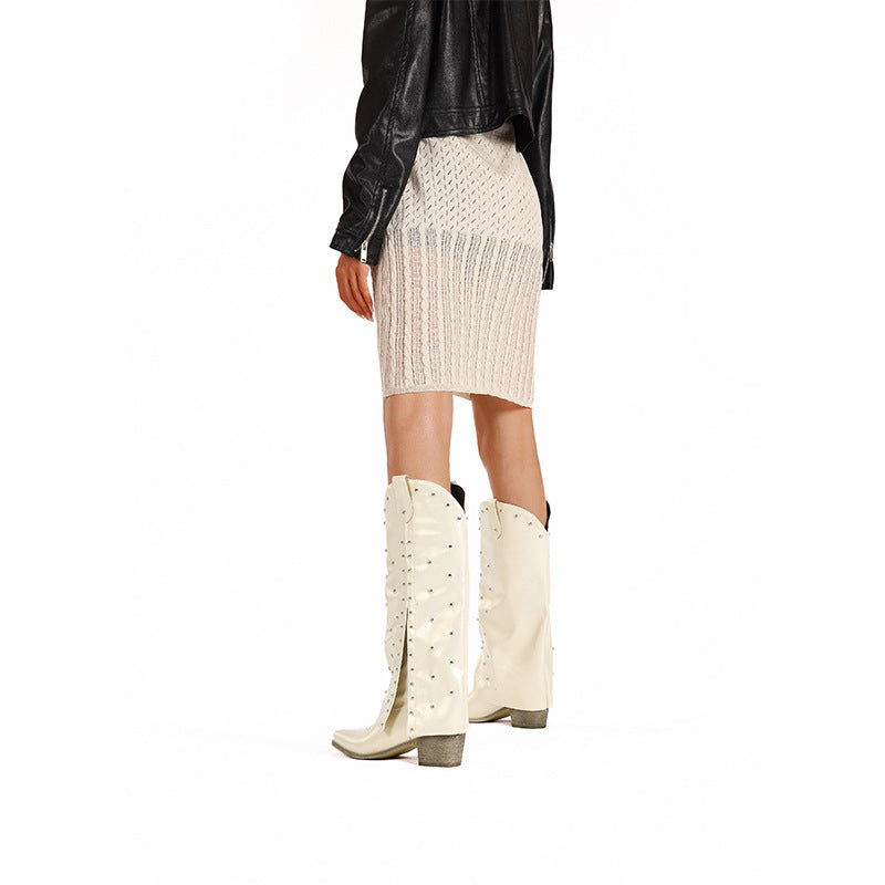 Femme western-inspirerede dekorative stiletto-støvler Stilla