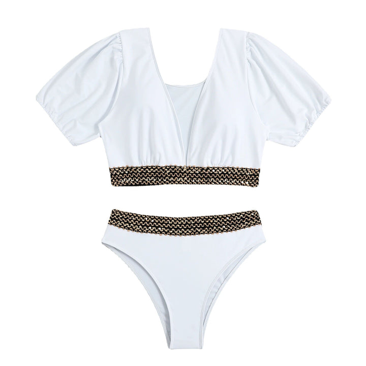 Dame bikini-sæt med voluminøse puffærmer og elegant bånd Stilla