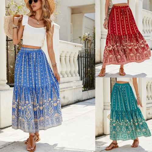 Damer Elegant Bohemian Stil Maxi Nederdel Stilla
