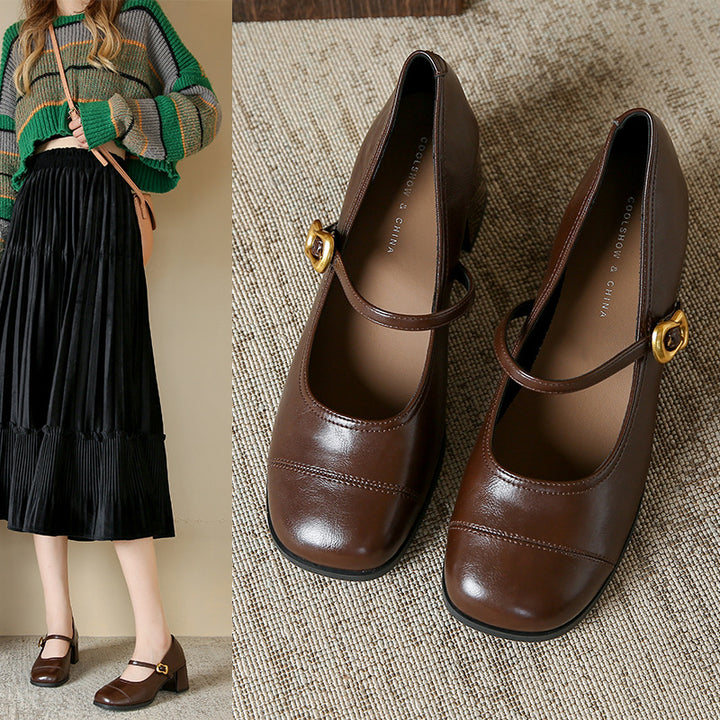 Dame elegante blokhæls Mary Jane pumps med dekorativ ankelrem Stilla
