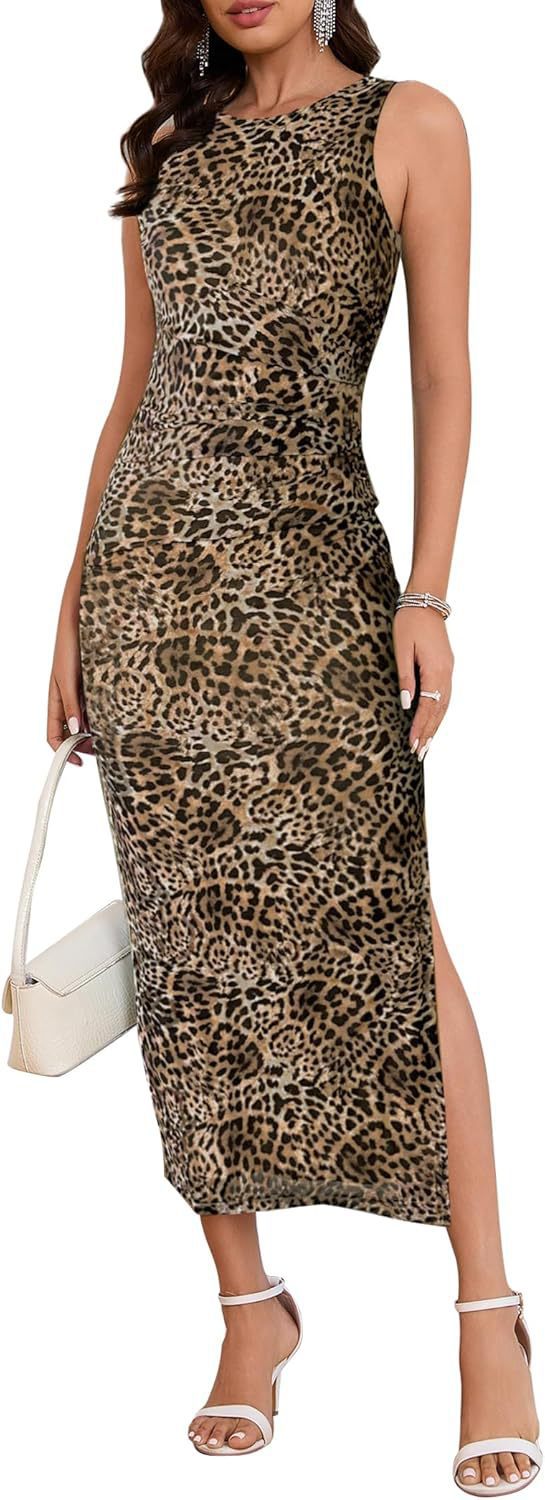 Dame Maxikjole med elegant leopardmønster og sidelids Stilla