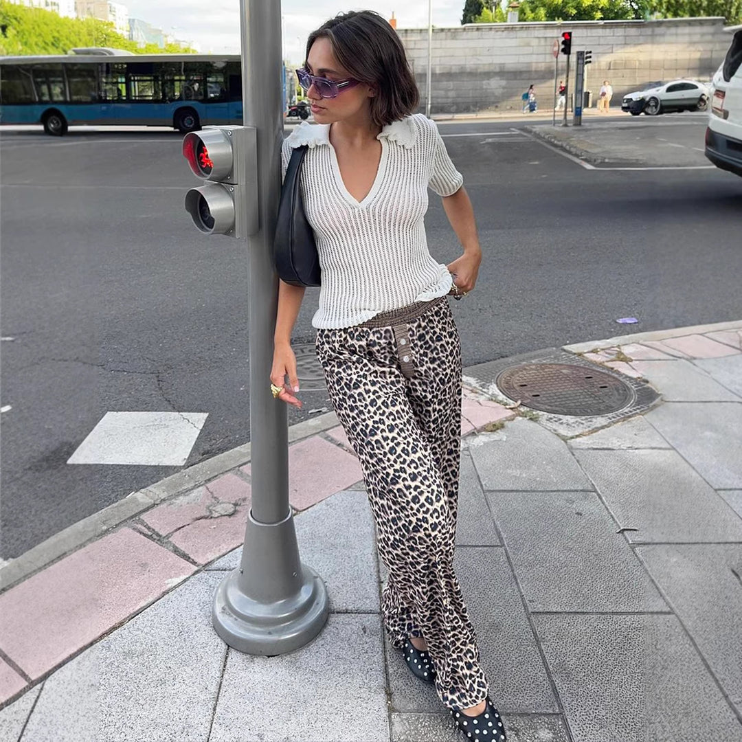 Dame Mode Leopardbukser med elastisk talje Skovae