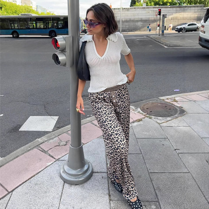 Dame Mode Leopardbukser med elastisk talje Skovae