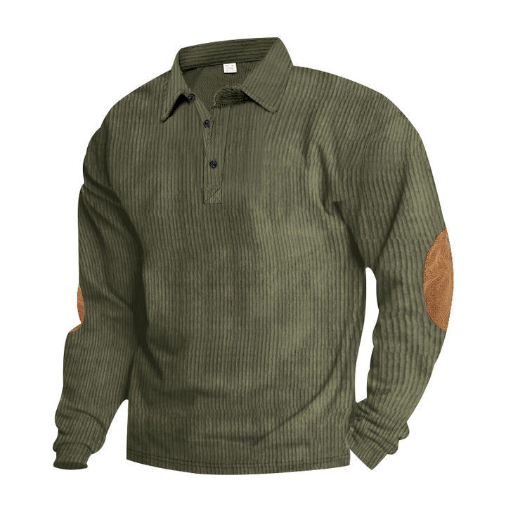 Herrer afslappet langærmet Henley-skjorte med struktureret overflademateriale og elegante læderdetaljer Stilla