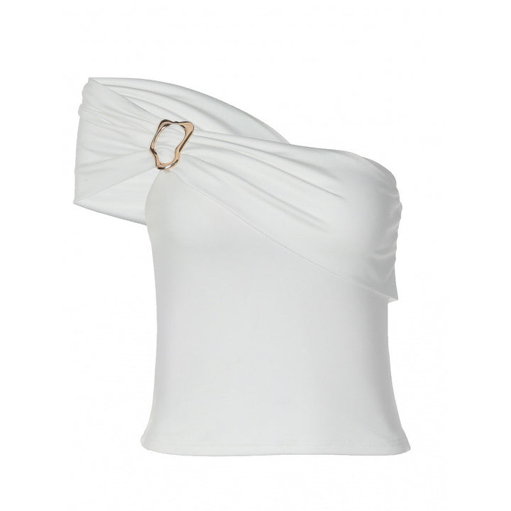 Damen Off-Shoulder Top mit dekorativem Schnallen-Detail Skovae