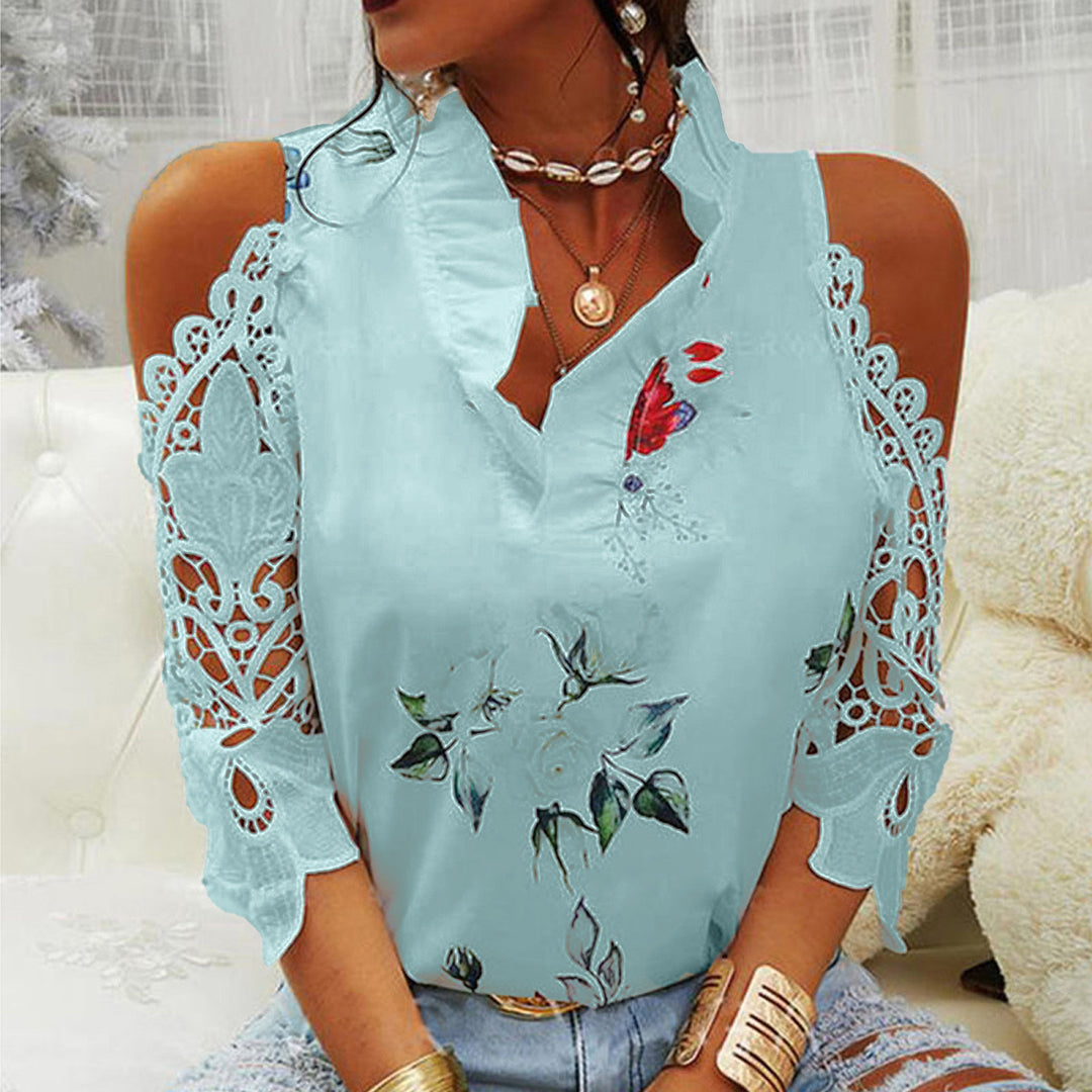 Damebluse med cut-out-ærmer og spetsdetaljer Stilla