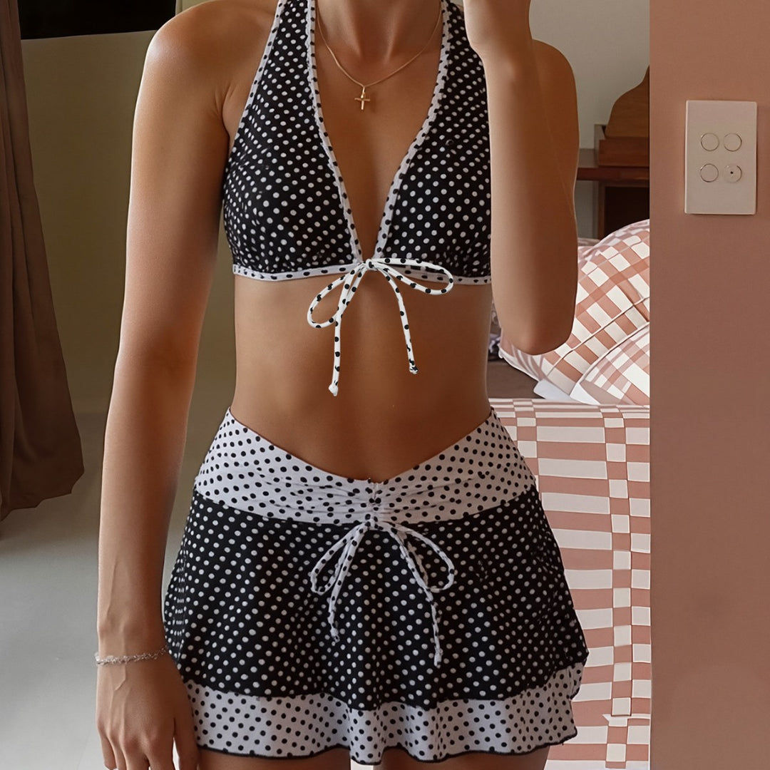 Dame Triangel-Bikini med Rynkeskørt Skovae