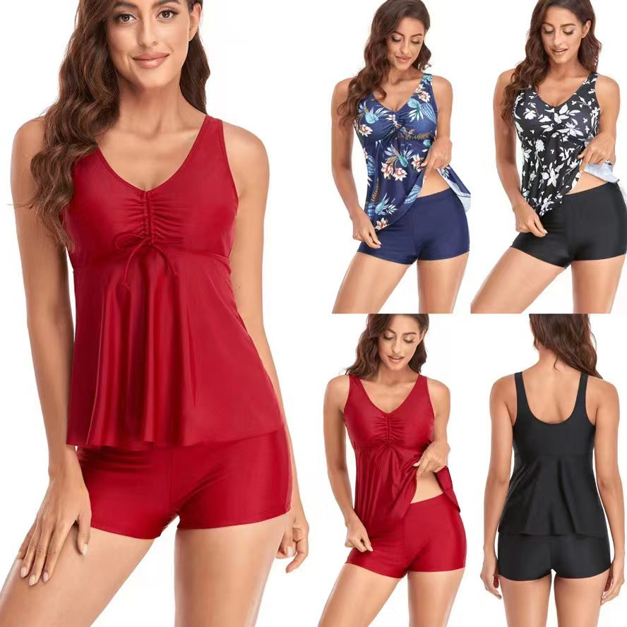 Dame Tankini-sæt med blomstret top og sporty underdel Skovae