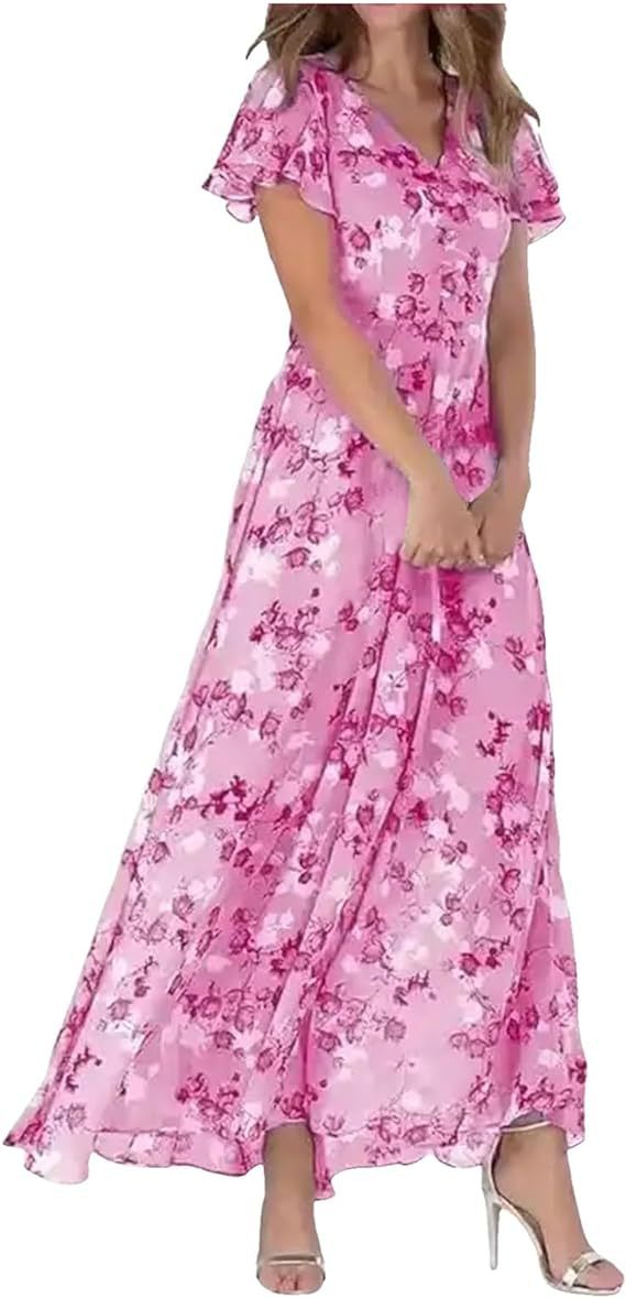 Dame Elegant Maxikjole med gennemsigtige ærmer og blomster mønster Stilla