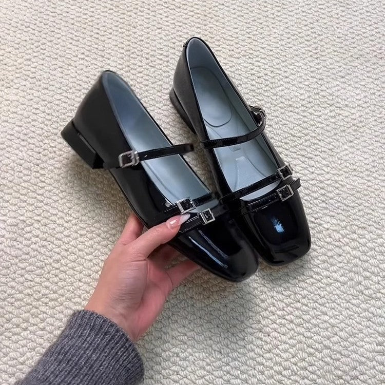 Damer Elegante Kvadrat Tå Mary Jane Ballerinas med dekorativ spænde Stilla
