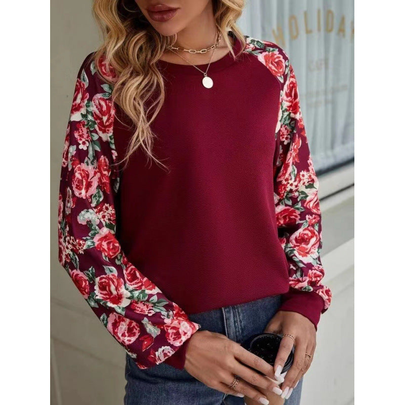 Dame Floral Ærme Pullover Sweatshirt Stilla