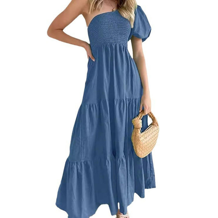 Dame Off-Shoulder Maxikjole med voluminøse ærmer og flæsedetaljer Stilla