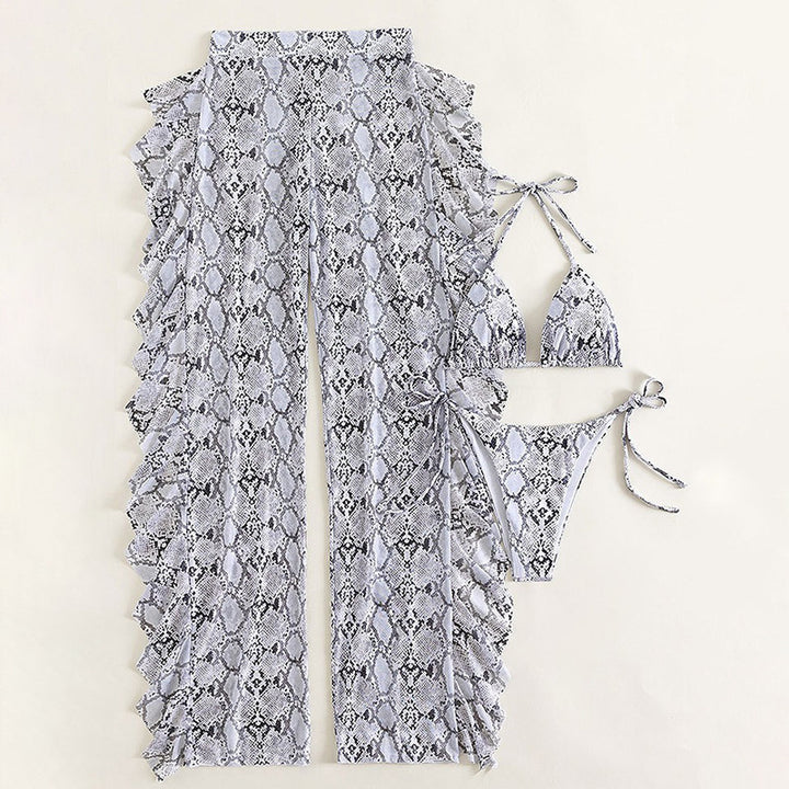 Dame triangel-bikini med asymmetrisk rynkning Skovae