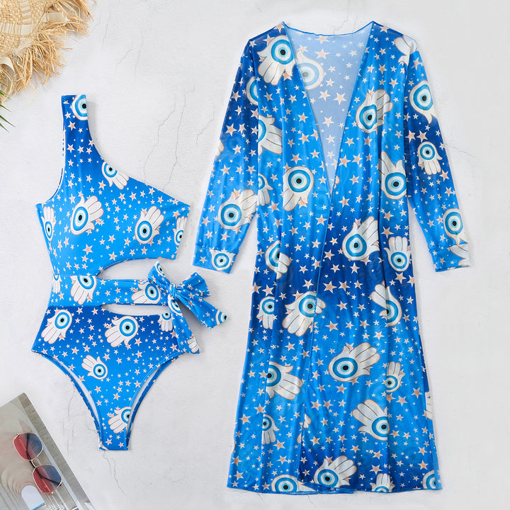 Dame bikini-sæt med asymmetrisk top og stilfuld kimono Stilla