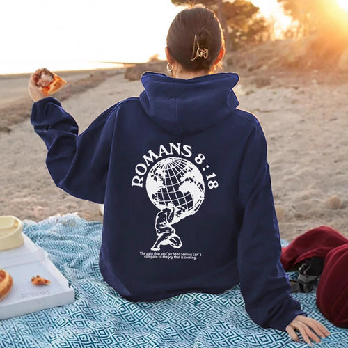 Kvinders hoodie med inspirerende verdenskort og højkvalitets print Skovae