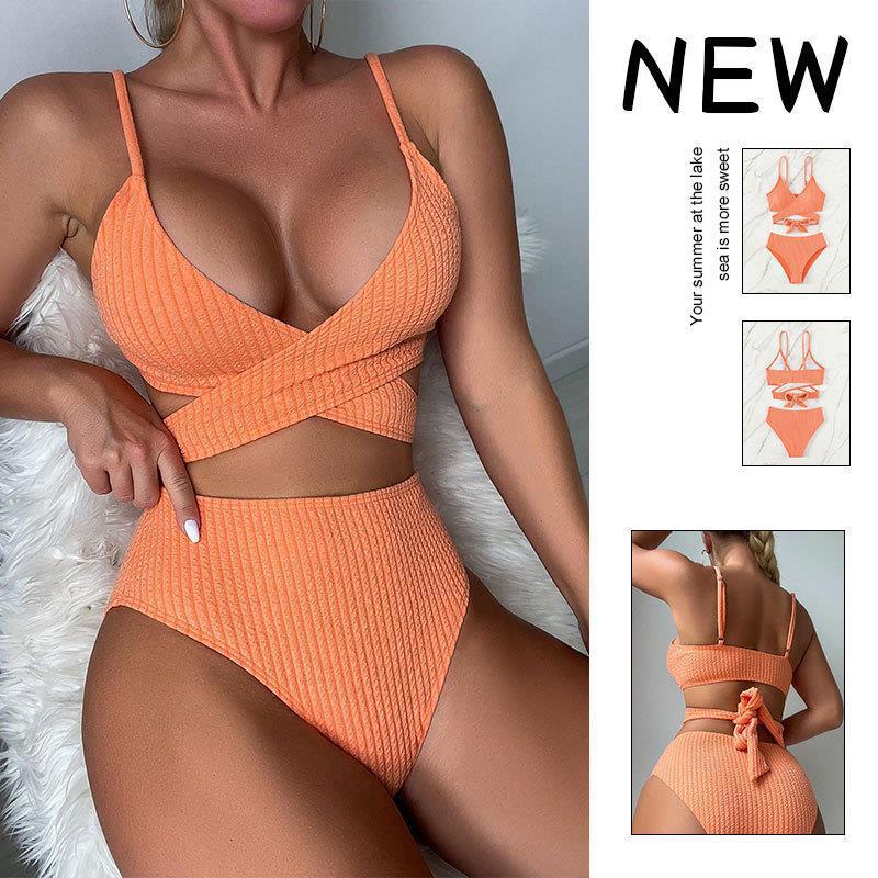 Damer højtaljede bikini-sæt med smagfuld indpakningsoverdel Skovae