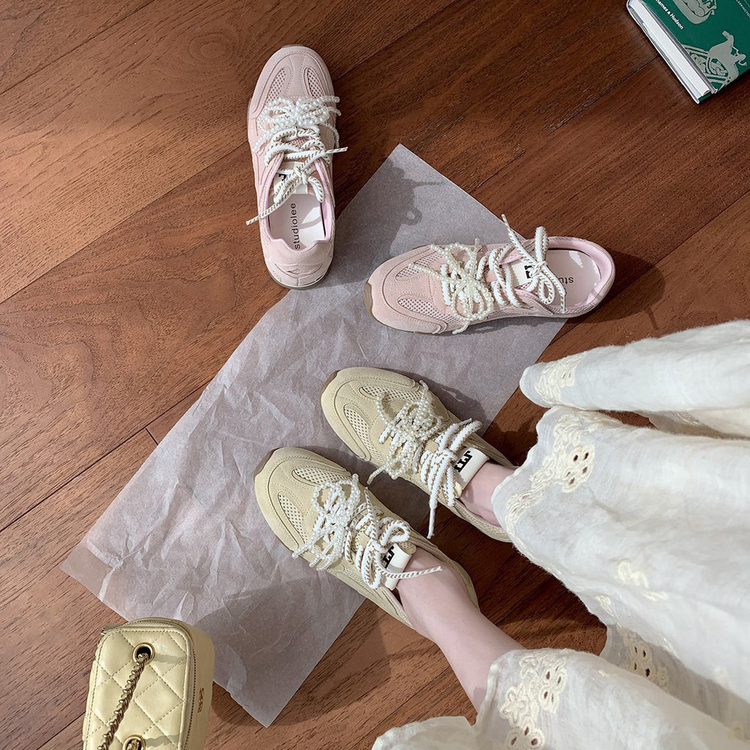 Dame Trendy Suesko Schnürsneakers med perleaccenter Stilla