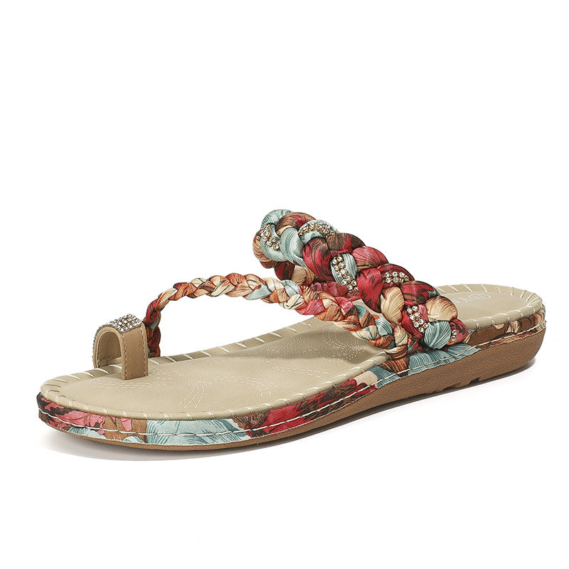 Dame flip-flops med kunstfærdige flettet detaljer og rhinsten Stilla