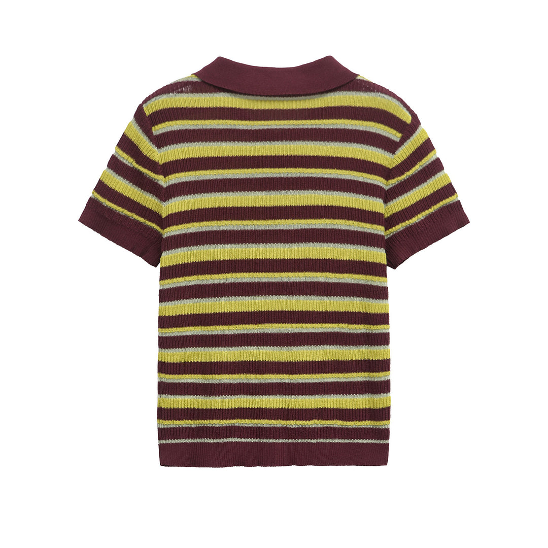 Femme Stribet Korte Ærmer Strik-Polo-Top Stilla