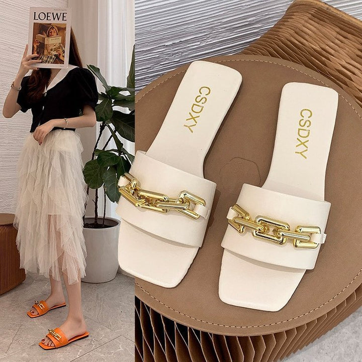 Dame Mode Slide-sandaler med elegant kædeudsmykning og skridsikker sål Stilla