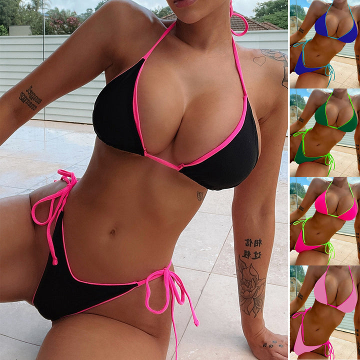 Dame triangle-bikini med justerbare stropper og kontrasterende design Stilla