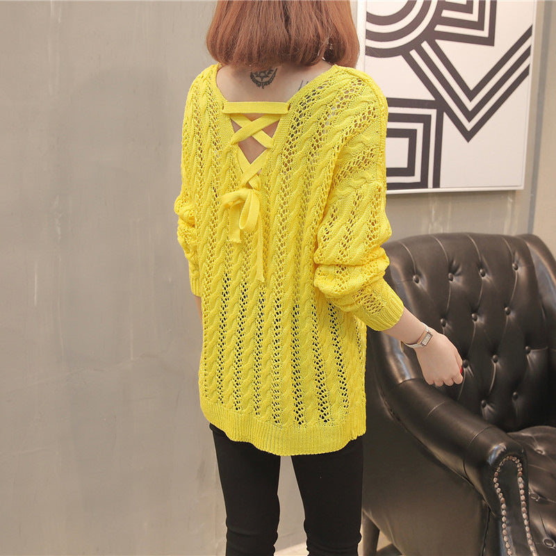 Femme Open-Back Strikpullover Stilla