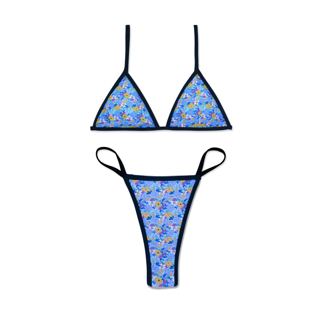 Dame Stribet Triangel-Bikini med blomstermønster Skovae