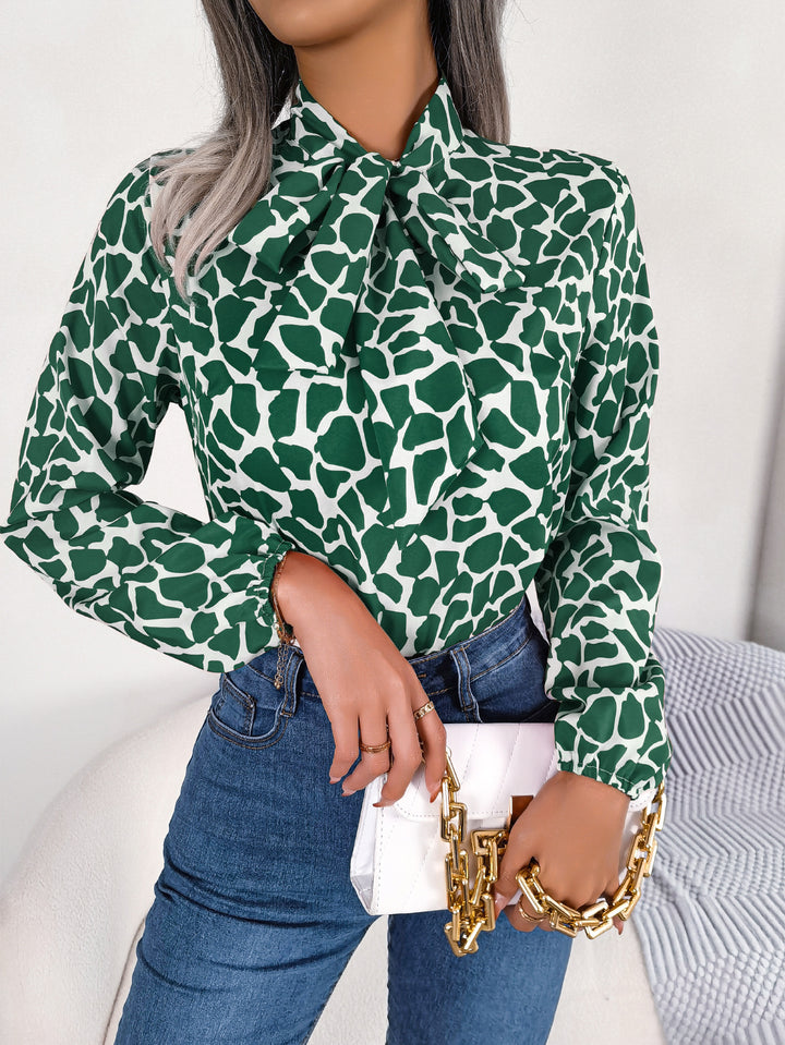 Damer Elegant Bluse med Sløjfe Krave og Dyreprint Stilla