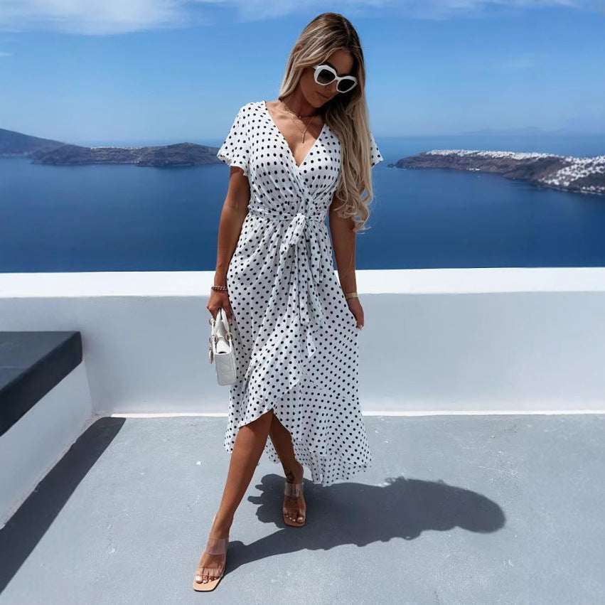 Dame Flydende Polka Dot V-låg Maxi Kjole Stilla