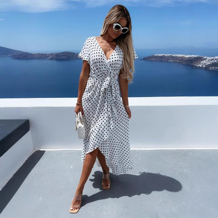 Dame Flydende Polka Dot V-låg Maxi Kjole Stilla