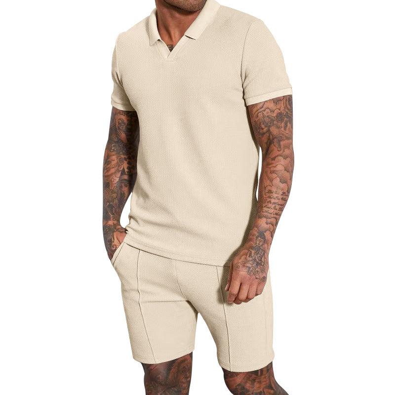 Herrer polo skjorte og shorts sæt med moderne struktur design Stilla